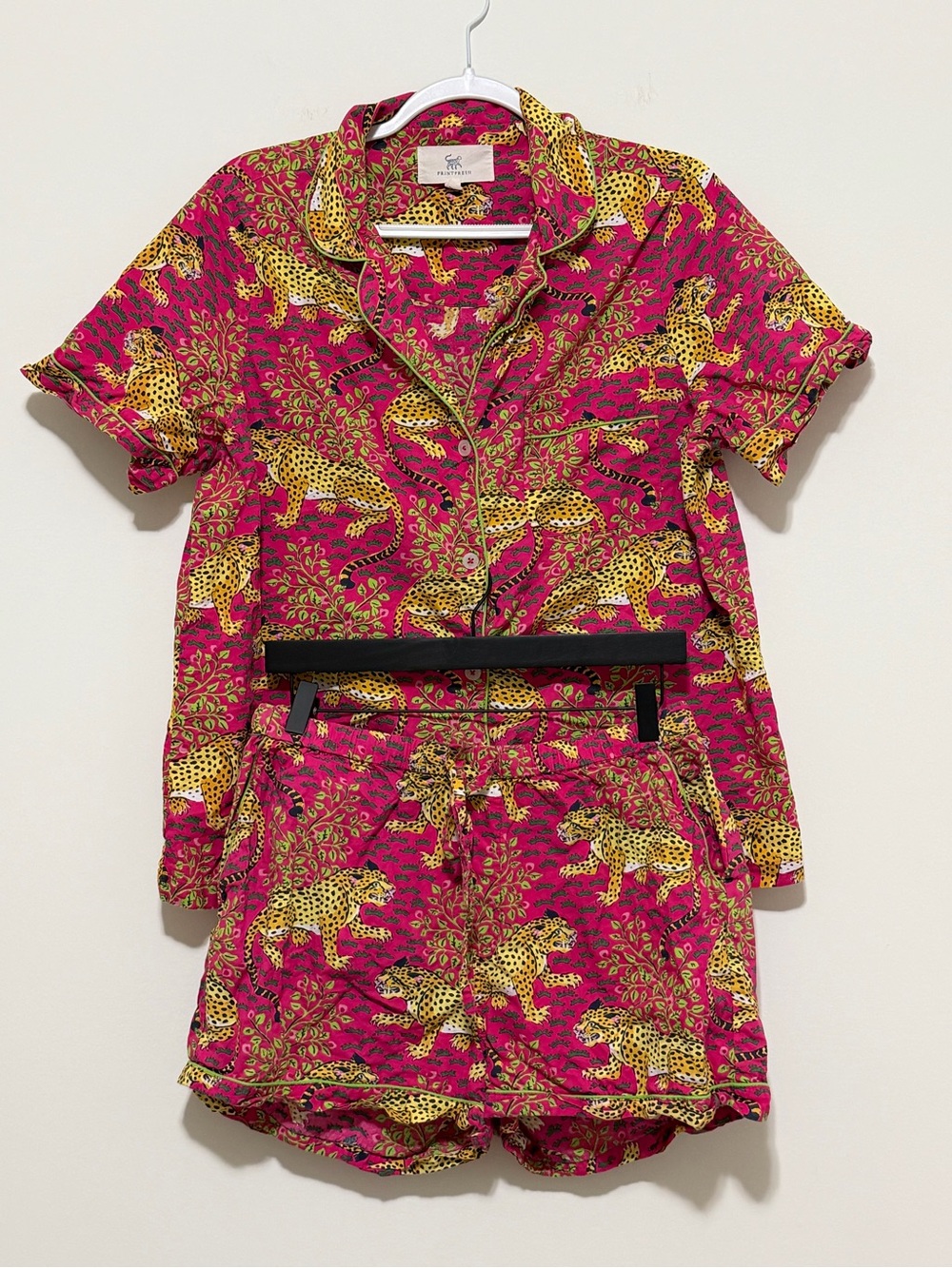 Printfresh Medium Hot Pink Bagheera Leopard Short Pajama Set Organic Cotton